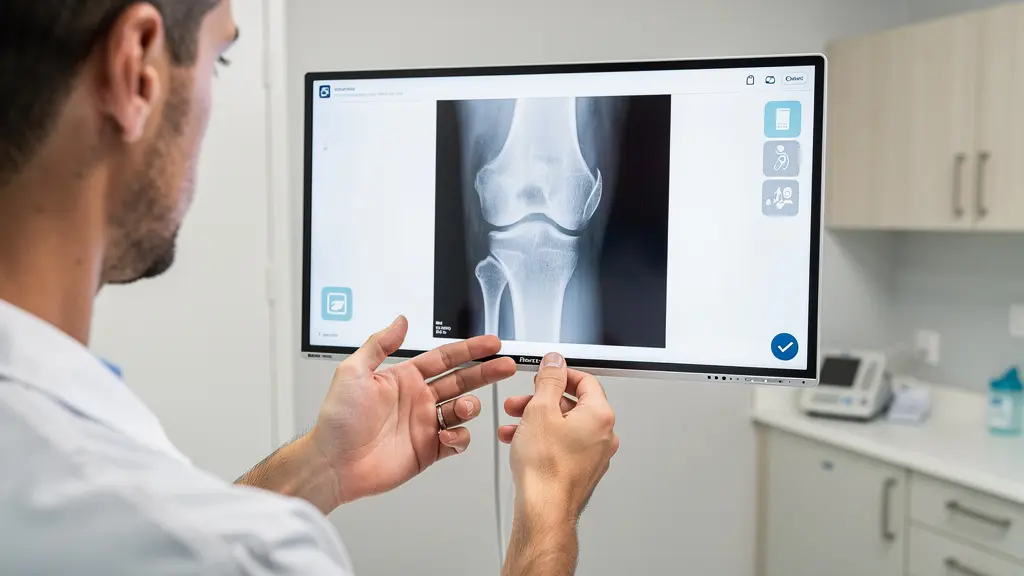 Chirurgien orthopédique analysant une radiographie du genou sur écran médical