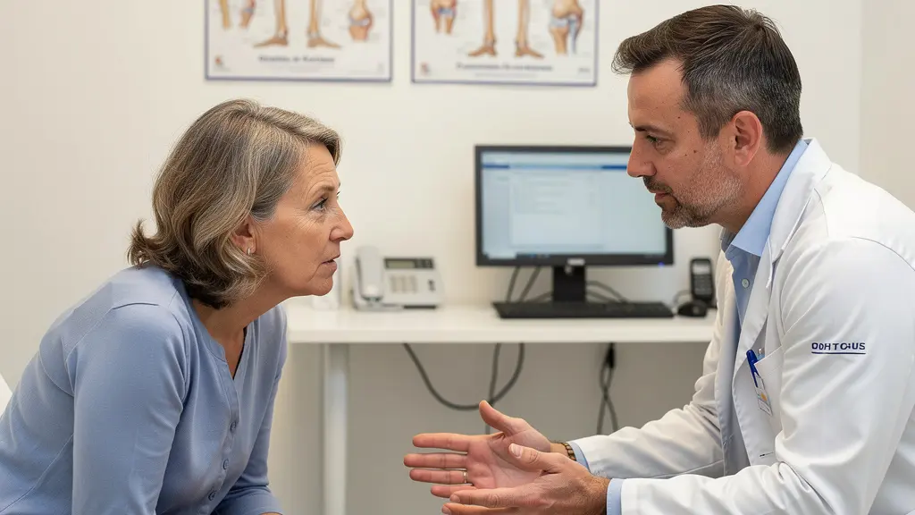 Échange entre patient et chirurgien orthopédique lors d'une consultation à Nice